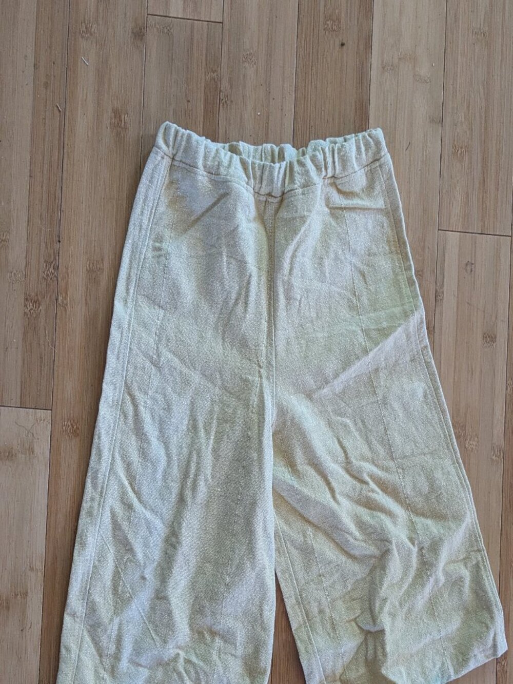 Kids handmade 100% cotton wide leg pants, light yellow